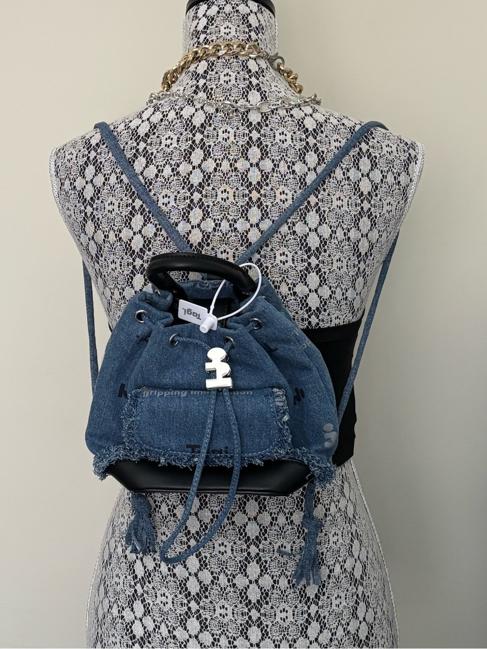 2/$15 Tagi Chic Denim and Black Mini Backpack NWT